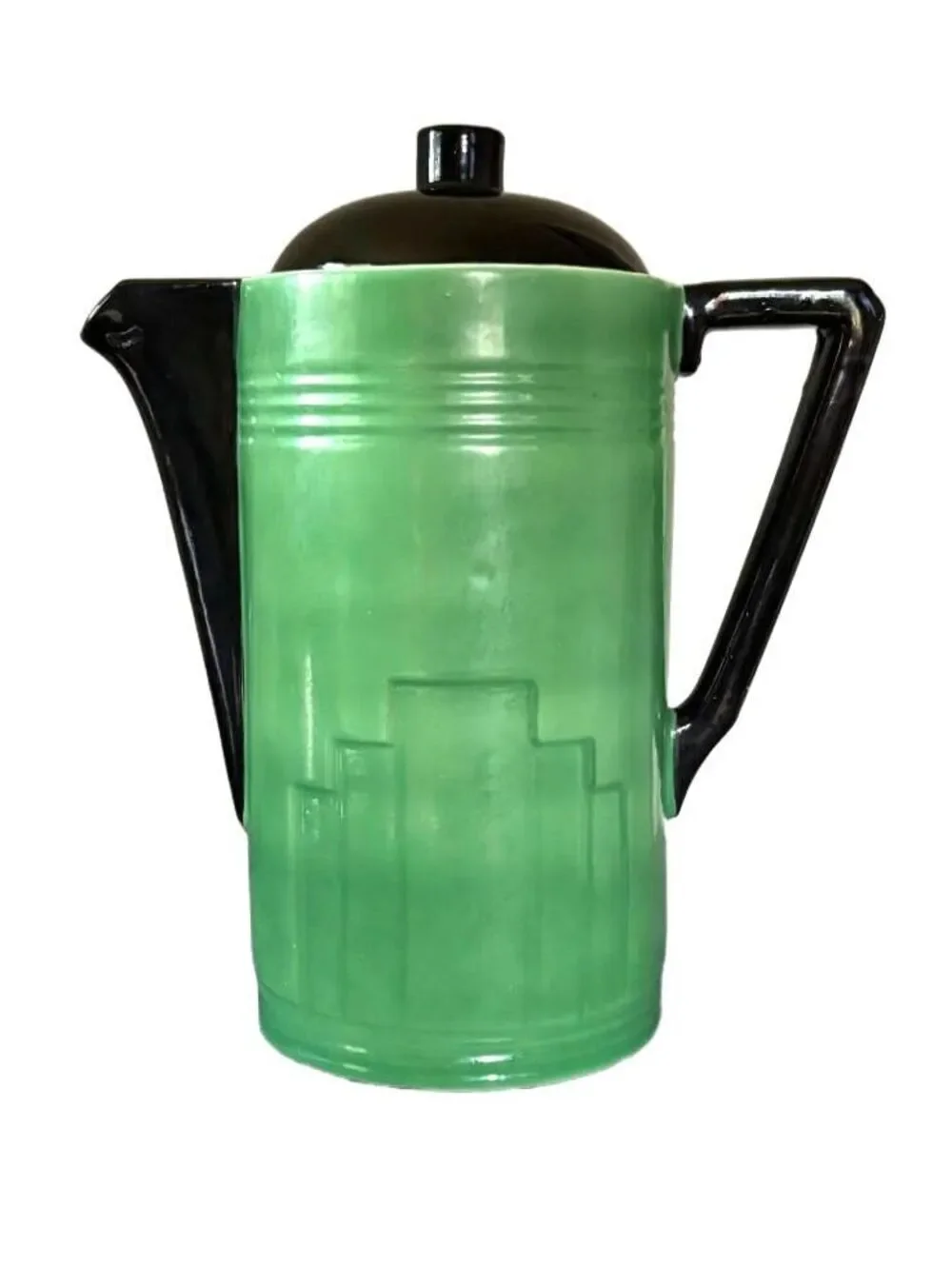 Vintage Art Deco Czech Jade Green Coffee Pot Czechoslovakia Ceramic